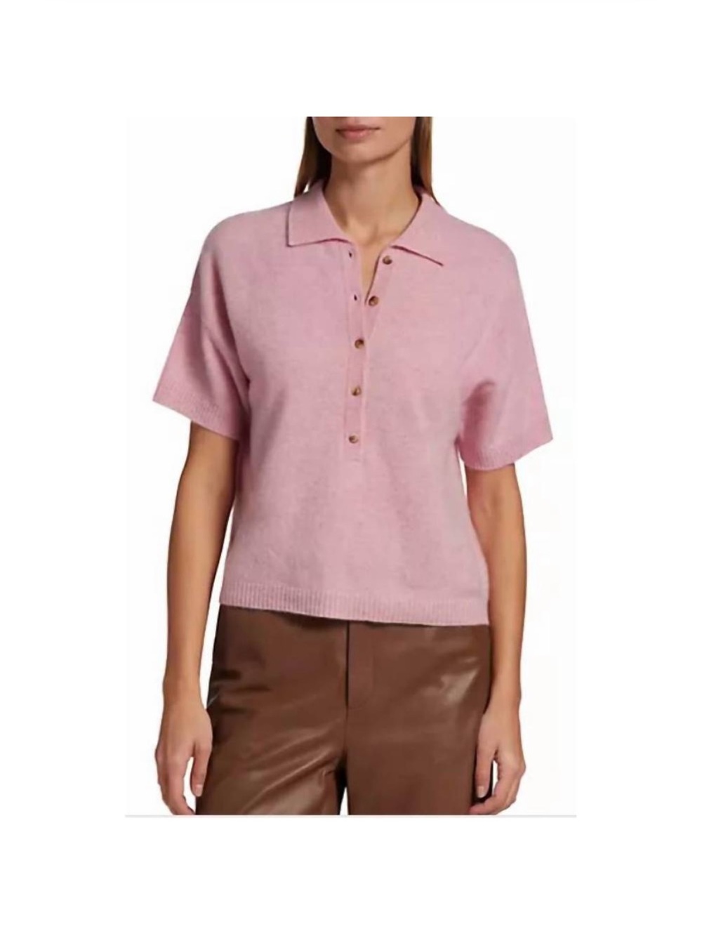 NAADAM Pink Short Sleeve Polo Knit Top Cashmere Relaxed Women Size M